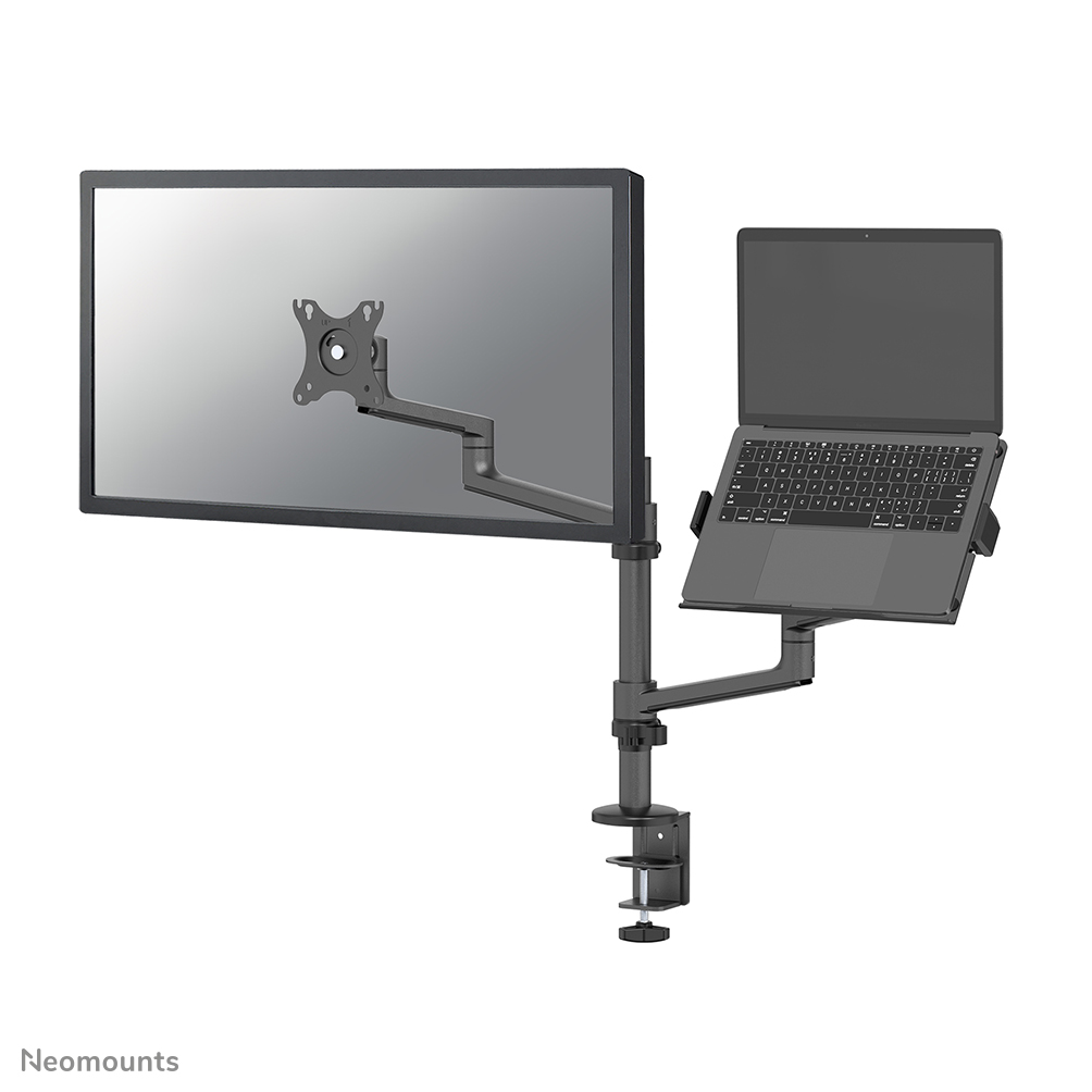 Neomounts NEXT Lite DS20-425BL2 Monitorarm 1 scherm met laptophouder - 17-27" - 0-8 kg - ruimtebesparend T-Rex model - 100% plasticvrije verpakking - universeel - zwart