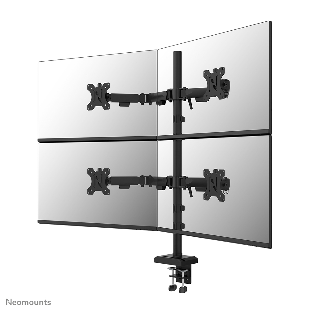Neomounts DS60-600BL2-2 Quadruple monitorarm voor vier schermen - 10-32" - 0-8 kg | 17,6 lbs (4x) - 90° kantelbaar - 360° draaibaar - 180° zwenkbaar - VESA 75x75 - 180° lock - Zwart