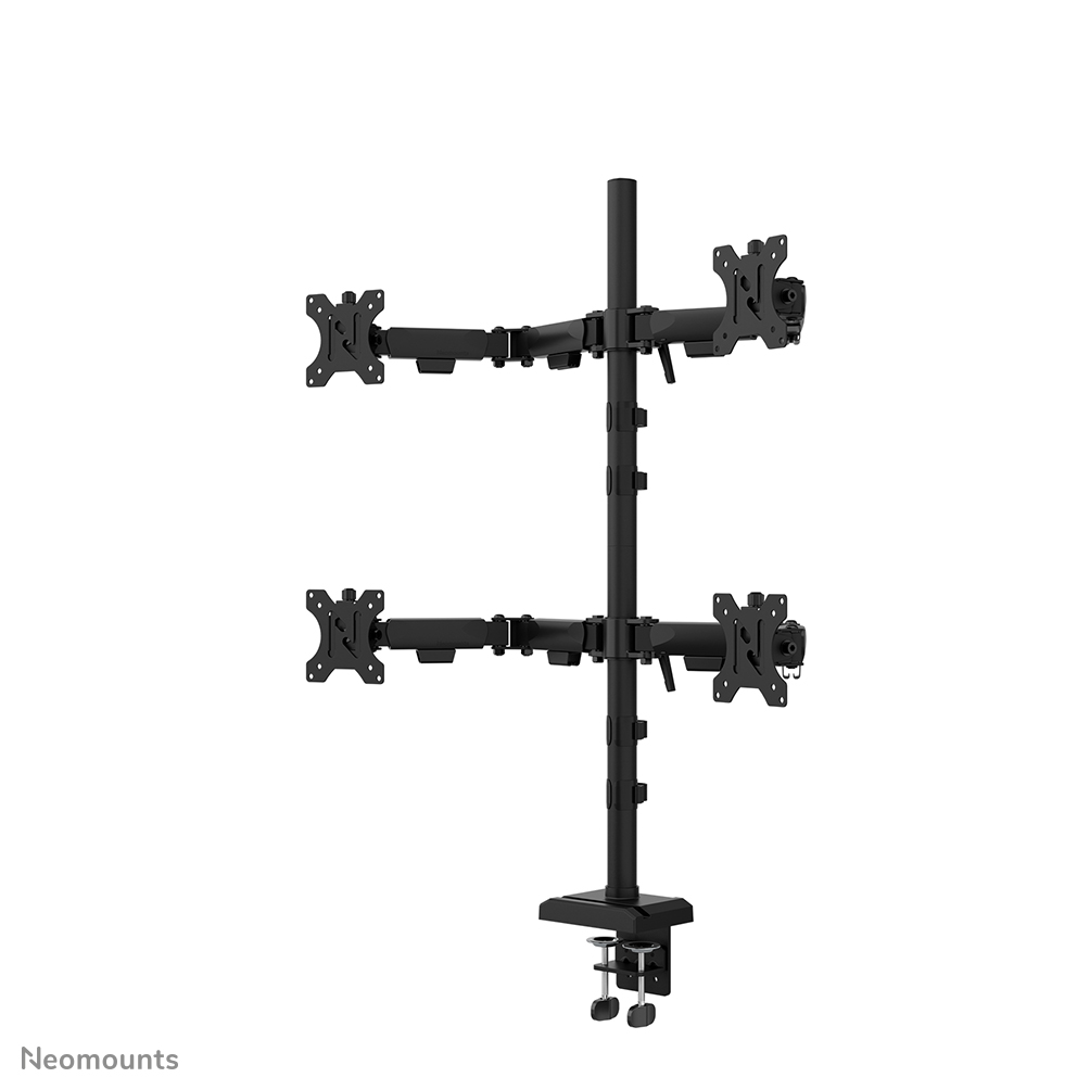 Neomounts DS60-600BL2-2 Quadruple monitorarm voor vier schermen - 10-32" - 0-8 kg | 17,6 lbs (4x) - 90° kantelbaar - 360° draaibaar - 180° zwenkbaar - VESA 75x75 - 180° lock - Zwart