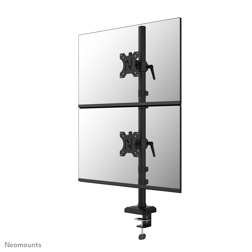 Neomounts DS60-600BL2V Monitorarm voor twee schermen - 10-32" - 0-9 kg | 19,8 lbs (2x) - 90° kantelbaar - 360° draaibaar - 160° zwenkbaar - VESA 75x75 - Zwart