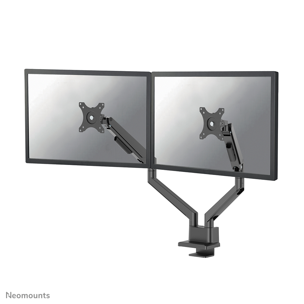 Neomounts NEXT Slim DS70-250BL2 Monitorarm 2 schermen - 17-32" - 1-9 kg/scherm (curved 8 kg/scherm) - gasveer - 180°-stop - Topfix - Easy Install-model - 100% plasticvrije verpakking - zwart