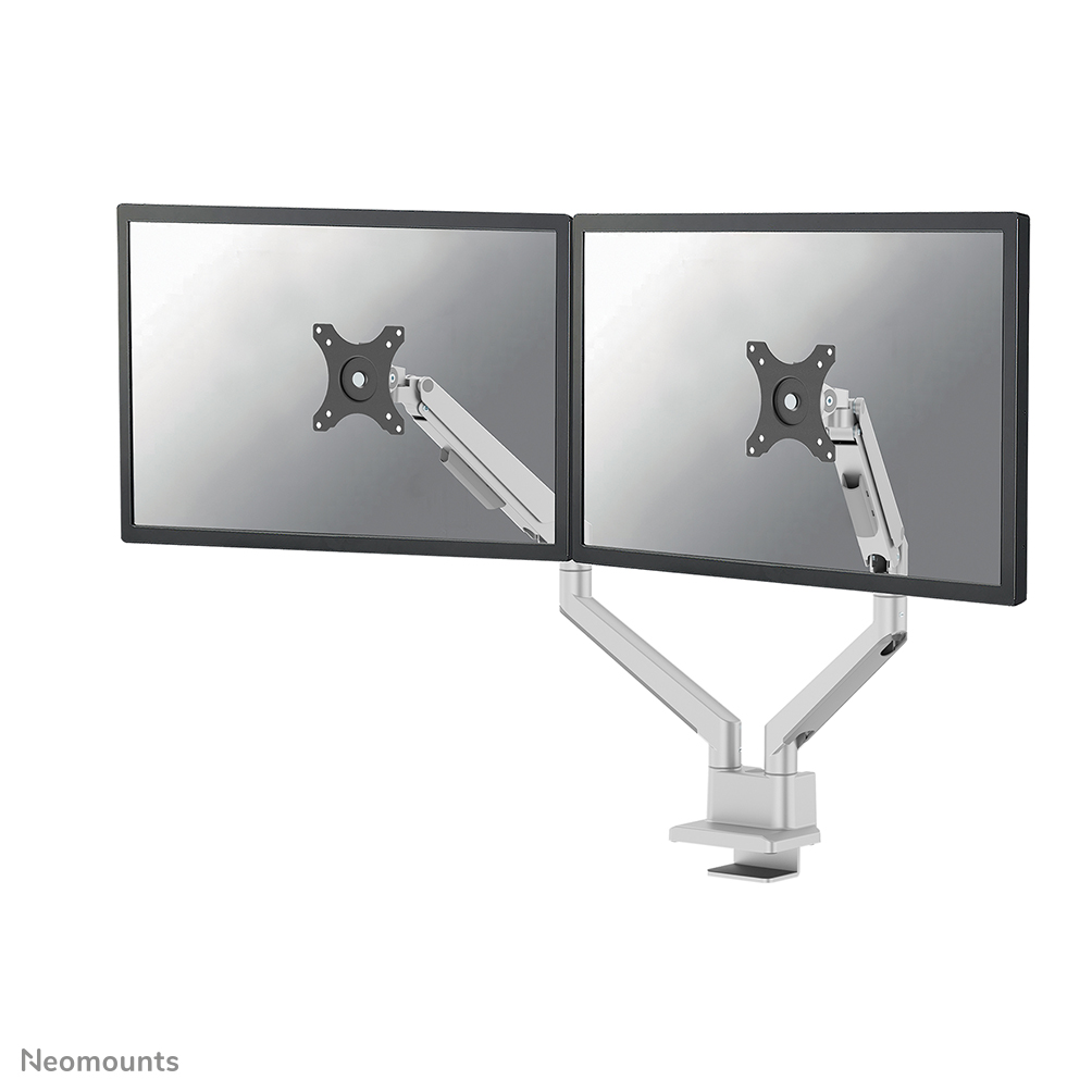 Neomounts NEXT Slim DS70-250SL2 Monitorarm 2 schermen - 17-32" - 1-9 kg/scherm (curved 8 kg/scherm) - gasveer - 180°-stop - Topfix - Easy Install-model - 100% plasticvrije verpakking - zilver
