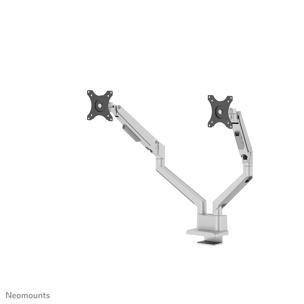 Neomounts NEXT Slim DS70-250SL2 Monitorarm 2 schermen - 17-32" - 1-9 kg/scherm (curved 8 kg/scherm) - gasveer - 180°-stop - Topfix - Easy Install-model - 100% plasticvrije verpakking - zilver
