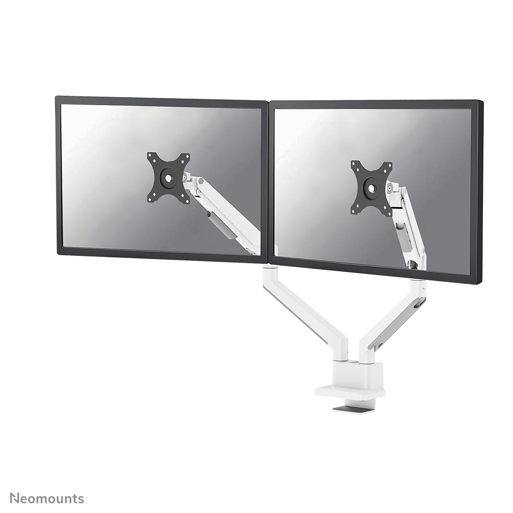 Neomounts NEXT Slim DS70-250WH2 Monitorarm 2 schermen - 17-32" - 1-9 kg/scherm (curved 8 kg/scherm) - gasveer - 180°-stop - Topfix - Easy Install-model - 100% plasticvrije verpakking - wit