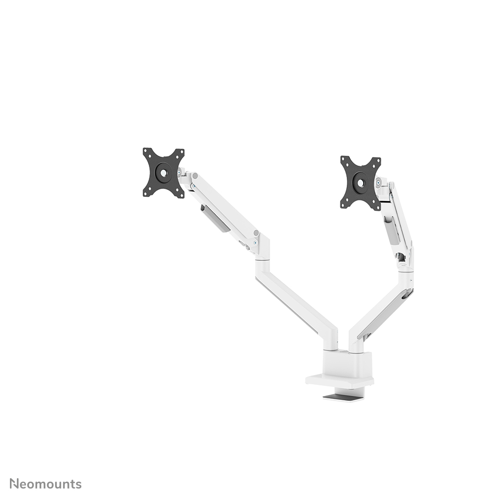 Neomounts NEXT Slim DS70-250WH2 Monitorarm 2 schermen - 17-32" - 1-9 kg/scherm (curved 8 kg/scherm) - gasveer - 180°-stop - Topfix - Easy Install-model - 100% plasticvrije verpakking - wit