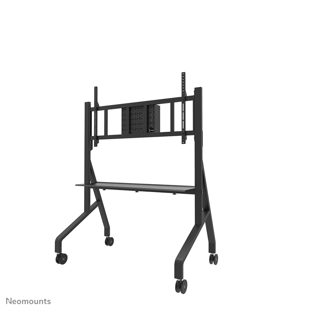 Neomounts MOVE Go XL FL50-575BL1 TV trolley 65-110" - max 125 kg - manueel h 129-139 cm - VESA 100x100-1100x600 - incl. hardware-plateau - vergrendelbaar (excl. slot) - TÜV gecertificeerd - Rapid Install-model incl. montagesjabloon - videobar kit optioneel beschikbaar - zwart