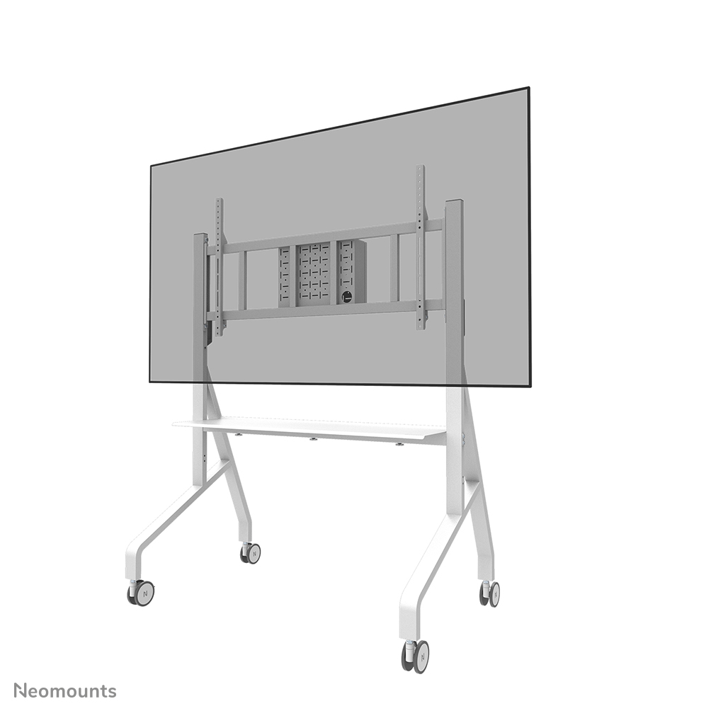 Neomounts MOVE Go XL FL50-575WH1 TV trolley 65-110" - max 125 kg - manueel h 129-139 cm - VESA 100x100-1100x600 - incl. hardware-plateau - vergrendelbaar (excl. slot) - TÜV gecertificeerd - Rapid Install-model incl. montagesjabloon - videobar kit optioneel beschikbaar - wit