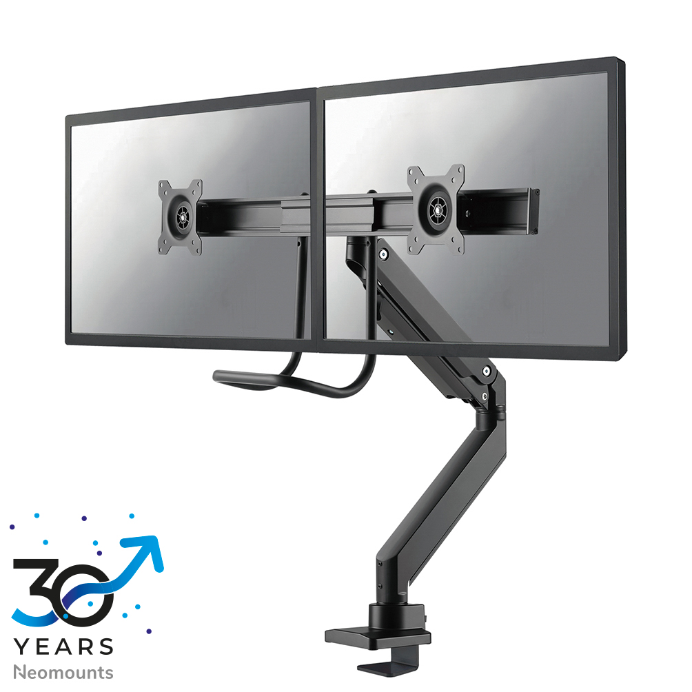 Neomounts NM-D775DXBLACK Crossbar monitorarm 2 schermen - 10-32" - 1-8 kg/scherm - gasveer - 180°-stop - Topfix - zwart
