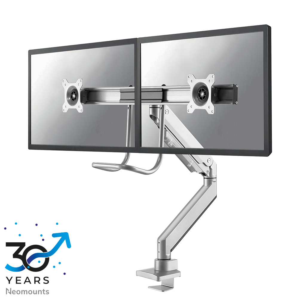 Neomounts NM-D775DXSILVER Crossbar monitorarm 2 schermen - 10-32" - 1-8 kg/scherm - gasveer - 180°-stop - Topfix - zilver