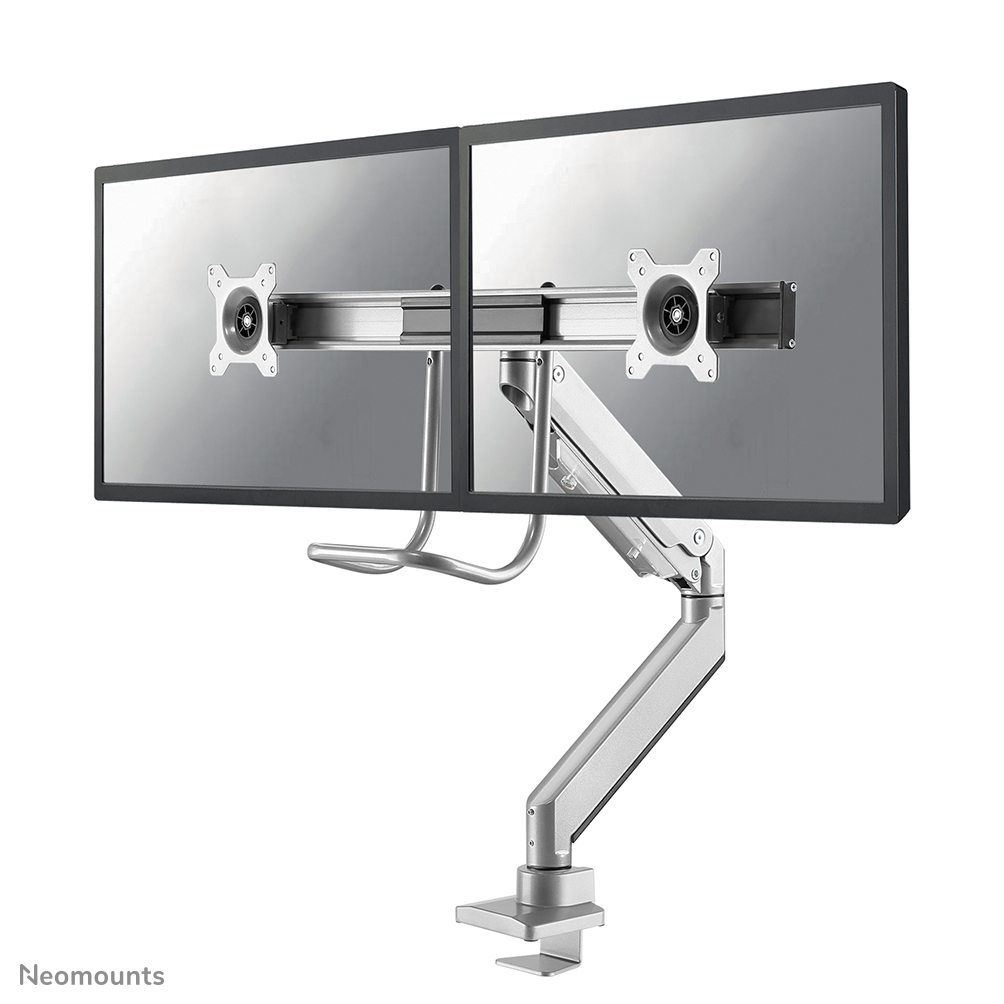 Neomounts NM-D775DXSILVER Crossbar monitorarm 2 schermen - 10-32" - 1-8 kg/scherm - gasveer - 180°-stop - Topfix - zilver