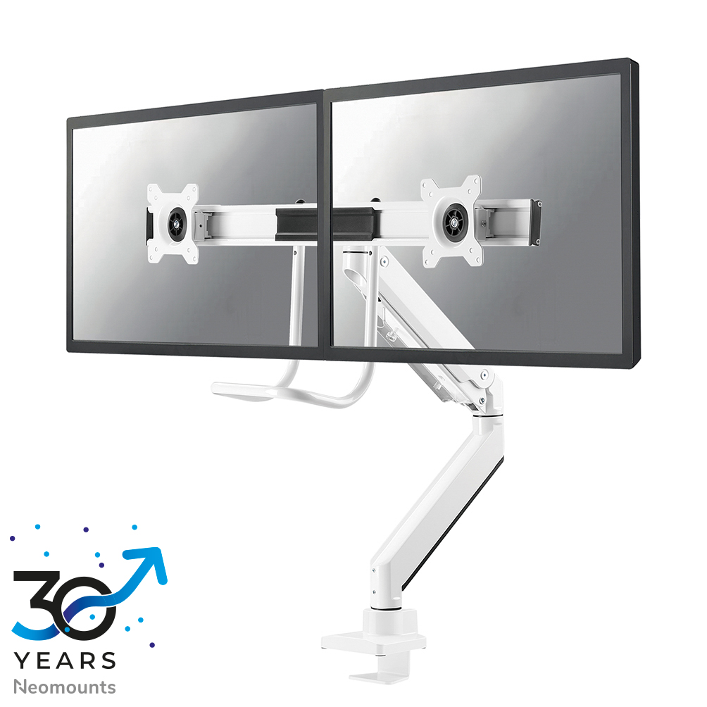 Neomounts NM-D775DXWHITE Crossbar monitorarm 2 schermen - 10-32" - 1-8 kg/scherm - gasveer - 180°-stop - Topfix - wit