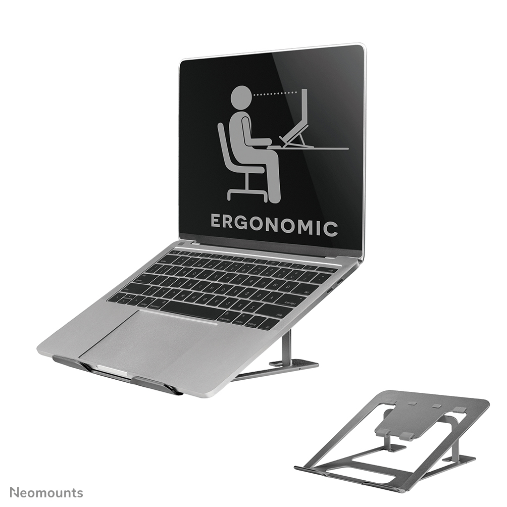 Neomounts NSLS085GREY Laptopstandaard - 10-17" - max 5 kg - 6 hoogteposities - opvouwbaar - compact - ultra-slank - universeel - grijs