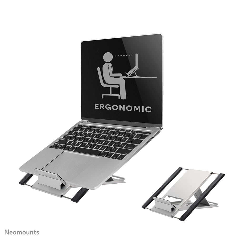 Neomounts NSLS100 Laptopstandaard - 10-22" - max 5 kg - 6 hoogteposities - opvouwbaar - compact - universeel - zilver