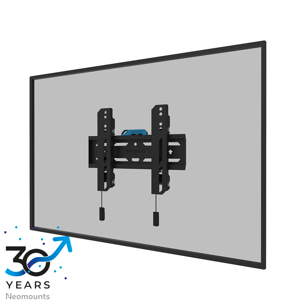 Neomounts LEVEL-850 WL30S-850BL12 Vlakke TV-beugel wand - 24-65" - max 40 kg - VESA 50x50-200x200 - d 3,3 cm - niveauverstelling - vergrendelbaar (incl. veiligheidsschroef, excl. slot) - Rapid Install-model incl. montagesjabloon - zwart